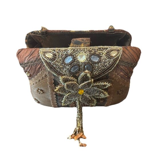 Lovely Rhinestone Evening Bag 8 X 6” Gold & Natural Color Beaded Clutch Bag - Picture 1 of 8